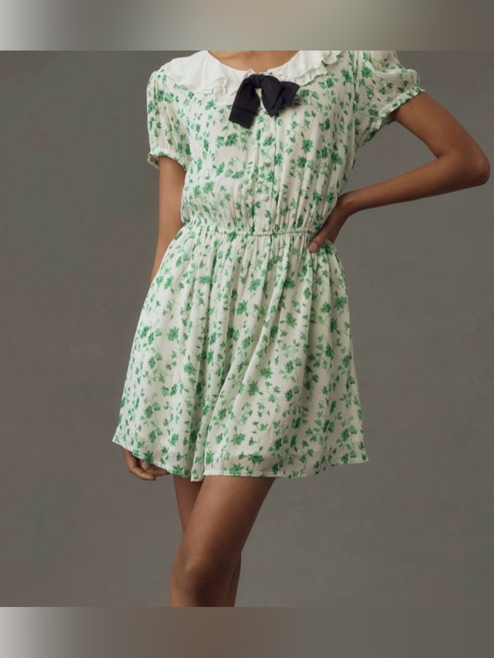 Anthropologie Maeve Green Floral Collared Mini Dress